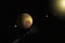 Large gas giant planet with two moons and a smaller planet orbiting nearby star