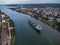 Large general cargo ship tanker bulk carrier, aerial view. Varna, Bulgaria