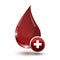 Large glossy red drop of blood with medical sign