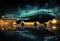Large Glow Passenger Airplane on the Airport Apron extreme closeup. Generative AI