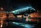 Large Glow Passenger Airplane on the Airport Apron extreme closeup. Generative AI