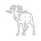 Large goat horns screwed shape from back, sketch vector drawing in graphic style on white background