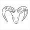 Large goat horns screwed shape from back, sketch vector drawing in graphic style on white background