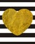 A large Golden heart on the background of horizontal wide black lines