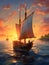 A large gorgeous sailboat against a mesmerising seascape. Hand-drawn illustration for children\\\'s book cover.