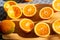 Large greek oranges, halved and ready to be squeezed for some golden, delicious juice