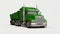 Large green American truck with a trailer type dump truck for transporting bulk cargo on a white background. 3d