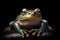 A large green frog sits in the marsh. Generative AI