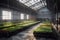 a large greenhouse filled with rows of plants