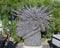 Large grey sculpture warrior with spiked mohawk, Antibes, France