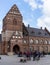 Large group of cyclists from a club meet on the town square of Roskildde for a weekend bicycle trip