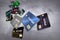 This is a large group of flying, floating credit cards.