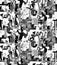 Large group happy people rejoices office grayscale seamless pattern