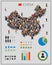 Large group of people in China map with infographics elements.