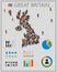 Large group of people in form of Great Britain map with infographics elements.