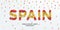 A large group of people stands, making up the word Spain. Spain flag made from people crowd. Vector illustration