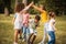 Large group of school kids having fun in nature Playing time