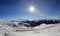 Large halo around the sun on a winter day in mountains Elbrus. N