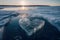 A large heart made out of ice floes floated on water, Generative AI