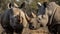 Large herbivorous mammals grazing in the African wilderness area generated by AI