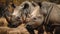 Large herbivorous mammals grazing in African wilderness area generative AI
