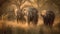 Large herd of African elephants walking at dawn generated by AI