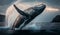 Large humpback whale majestically breaches in natural beauty ,generative AI