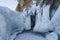 Large Icicles. Lake Baikal. Winter nature