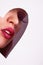 A large image of a beautiful girl with false eyelashes and plump lips.Glamour