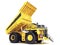 Large industrial mining dump truck on an white background.