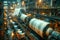 Large Industrial Steel Mill Interior with Massive Machinery in Atmospheric Haze