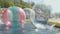 Large inflatable transparent water balls outdoors