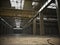 Large Interior framed grunge warehouse with an empty floor