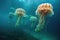 large jellyfish migration near a shipwreck site