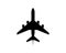 Large jet passenger airplane with four engines black icon. Civil aviation flying plane top view. Vector illustration