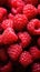 Large juicy berries red ripe raspberries vegetarian vertical background mobile wallpaper, copy space, grocery healthy food banner