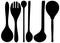 Large kitchen ladles and spoons for preparing dinner. Vector image