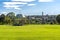 A large lawn with a scenic arbour and McGrigor obelisk in Duthie Park, Aberdeen