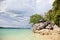 Large limestone rocks on Bagieng Island beach in the municipality of Caramoan, Camarines Sur Province, Luzon in the Philippines