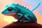 Large lizard. Colorful magic Iguana, cartoon style painting. Generative ai art illustration