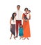 Large loving Indian family. Father, mother holding toddler son and two daughters standing together. Gorgeous flat