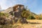 Large Lycian sarcophagus with highly decorated ceiling inside.