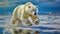 Large male polar bear running across ice floe,AI