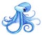 Large marine octopus bright blue. Big expressive eyes. Tentacles are twisted into elegant rings. Hand-drawn watercolor