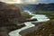 Large meandering water streams are water that comes from Hafragilsfoss Falls In the morning