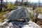 Large megalithic seid stone boulder in the nature reserve on mountain Vottovaara, Karelia, Russia