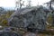 Large megalithic seid stone boulder in the nature reserve on mountain Vottovaara, Karelia, Russia