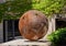 Large metal ball sculpture by unidentified artist near the main square in Saint Paul de Vence, Provence, France