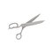 Large metal scissors. Dressmaker shears. Cutting instrument with long open blades. Tool for sewing. Flat vector icon