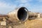 Large metal stainless steel overpass pipe for aggressive environments. Construction of a large industrial trunk overpass